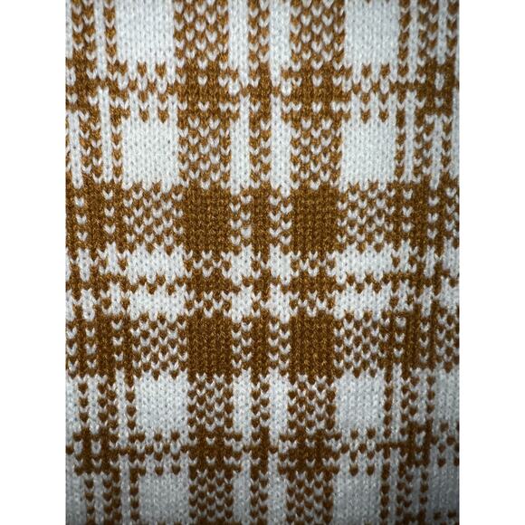 Timberland SCARF Sweater Knit Cream Gold Mustard Ribbed Hem Plaid Warm NEW - Picture 5 of 8